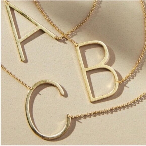New! Anthropologie Gold Initial Monogram Letter Necklace NWOT - Picture 2 of 3